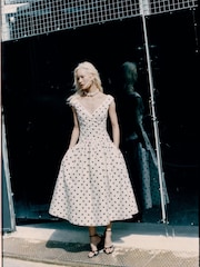 Self-Portrait Cream Polka Dot Cotton Midi Dress - Image 6 of 7