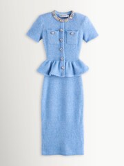 Self-Portrait Blue Peplum Knit Midi Dress - Image 7 of 7