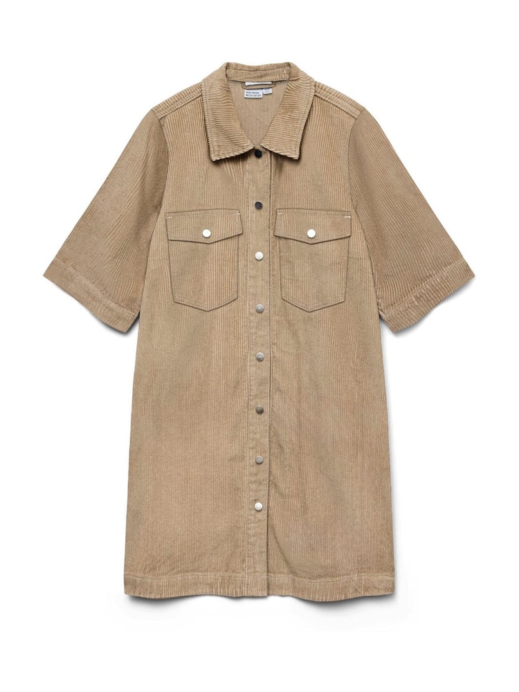 VERO MODA Natural Half Sleeve Corduroy Dress - Image 1 of 1