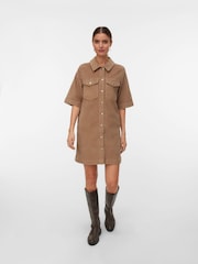 VERO MODA Natural Half Sleeve Corduroy Dress - Image 4 of 5