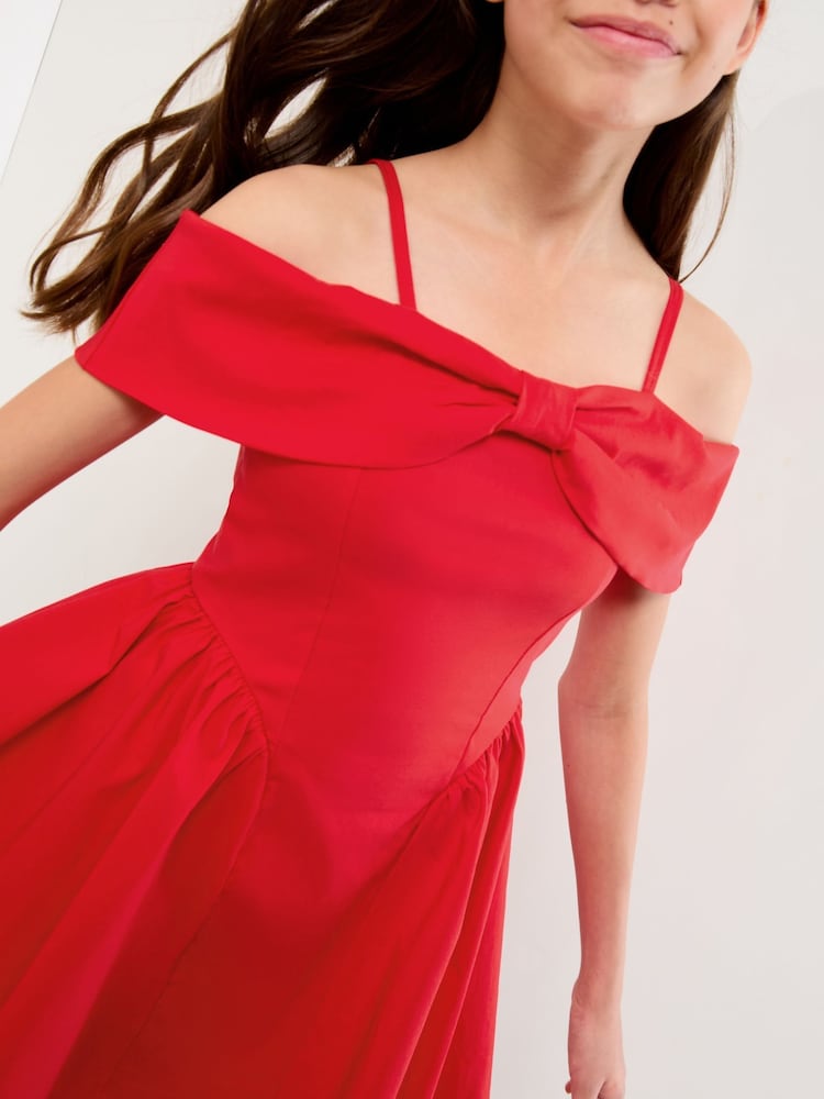 Lipsy Red Teen Bow Bardot Dress (10-16yrs) - Image 2 of 4 Lipsy Red Teen Bow Bardot Dress (10-16yrs) - Image 2 of 4