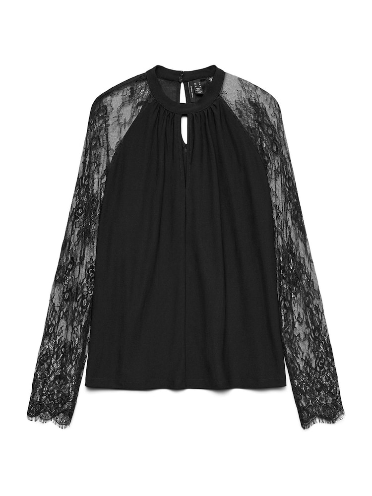 VERO MODA Black Long Sleeve Lace Trim Top - Image 1 of 1