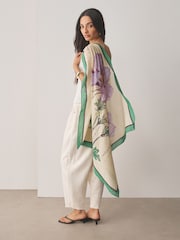 Green Floral Square Lightweight Scarf - Image 2 of 9