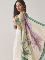 Green Floral Square Lightweight Scarf - Image 3 of 9