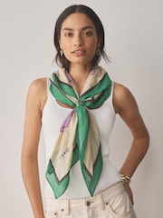 Green Floral Square Lightweight Scarf - Image 4 of 9