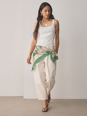 Green Floral Square Lightweight Scarf - Image 5 of 9