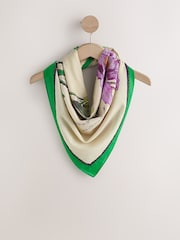 Green Floral Square Lightweight Scarf - Image 7 of 9