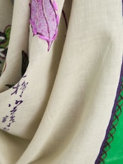 Green Floral Square Lightweight Scarf - Image 8 of 9