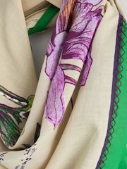 Green Floral Square Lightweight Scarf - Image 9 of 9