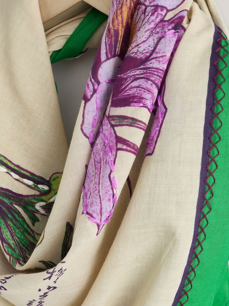 Green Floral Square Lightweight Scarf - Image 9 of 9