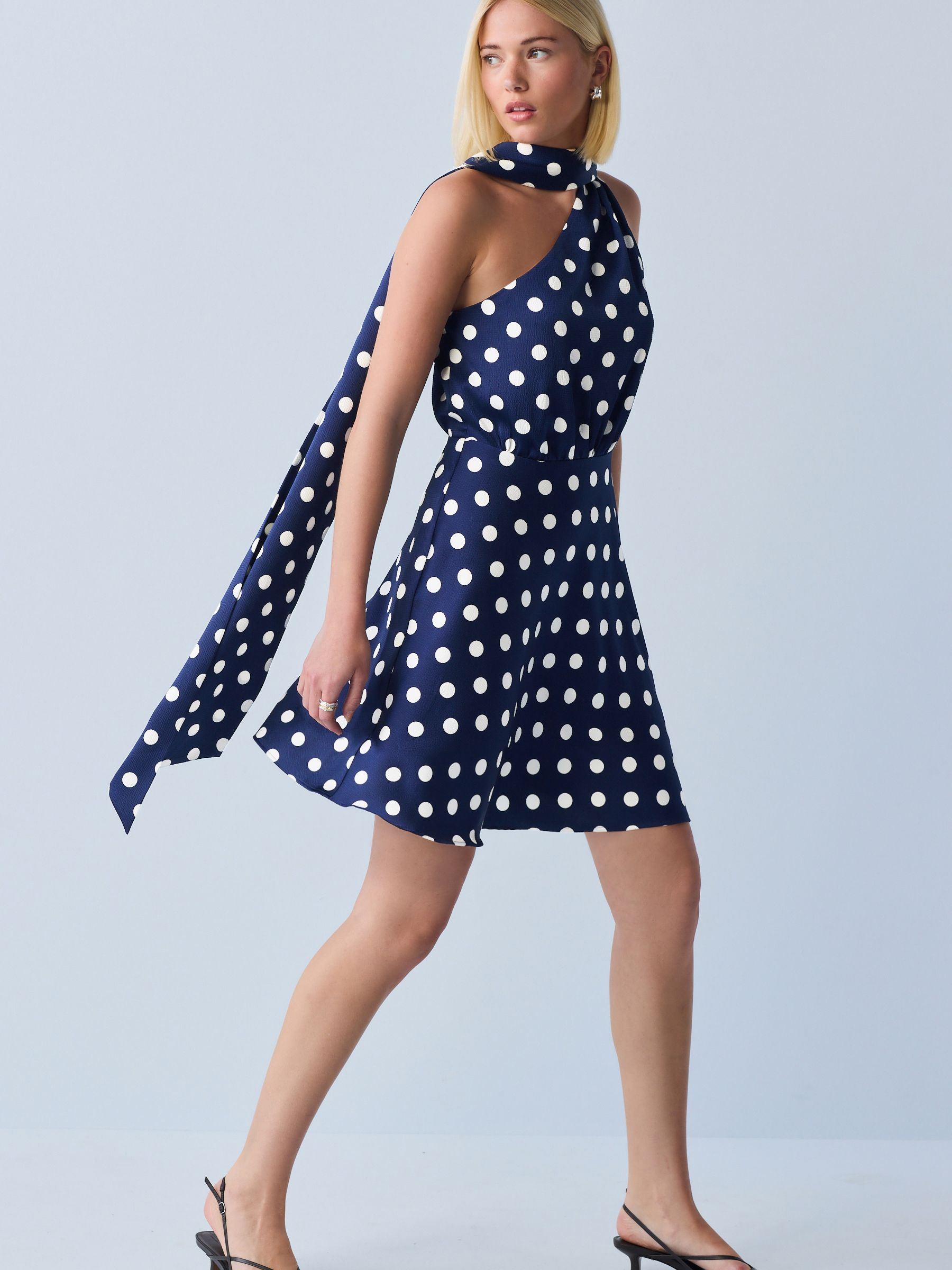 off the shoulder blue polka dot dress Elie Saab Polka-dot Off-the-shoulder Dress