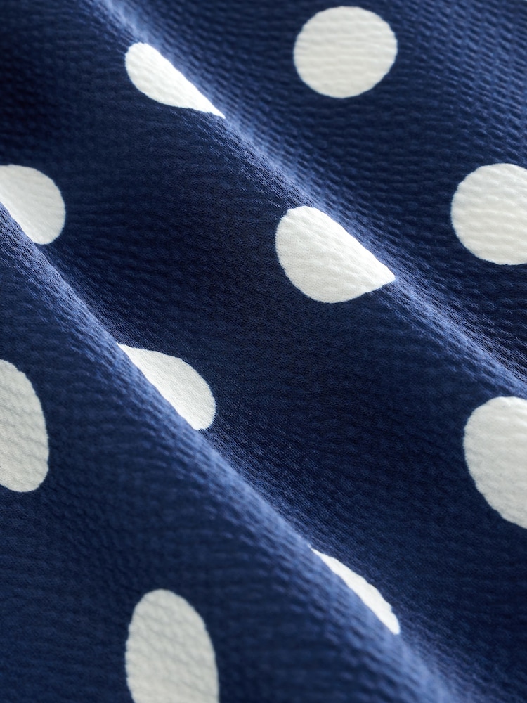 Navy Blue Spot Textured Satin Halter Sleeveless Mini Dress - Image 3 of 3
