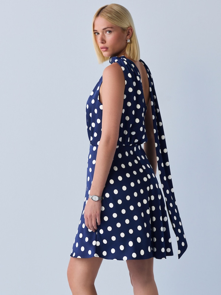 blue satin polka dot dress Bluebelle Lace Sleeved Midi Dress – Monique Lhuillier main image 1