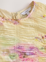 Yellow/ Pink Floral Print Sleeveless Shirred Body Maxi Occasion Dress - Image 2 of 3