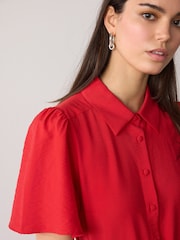 Red Short Sleeve Midi Cinched Hip Shirt Dress - Image 3 of 7