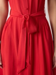 Red Short Sleeve Midi Cinched Hip Shirt Dress - Image 4 of 7