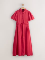 Red Short Sleeve Midi Cinched Hip Shirt Dress - Image 5 of 7