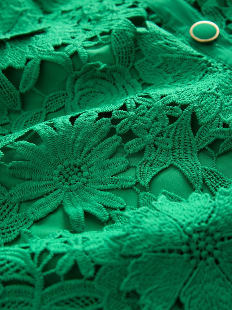 Vert - Short Sleeve Midi Lace Occasion Shirt Dress - Image 2 de 3