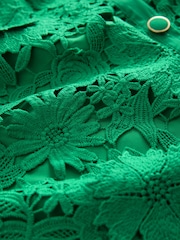 Green Short Sleeve Midi Lace Occasion Shirt Dress - Image 7 of 8