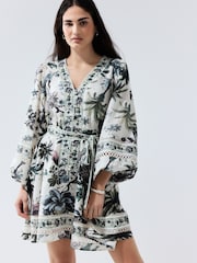 بيج فاتح طباعة زهور - National Trust X Next Bubblehem Tie Neck Sleeveless Top - Image 2 of 5
