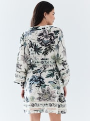 بيج فاتح طباعة زهور - National Trust X Next Bubblehem Tie Neck Sleeveless Top - Image 3 of 5