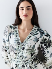 بيج فاتح طباعة زهور - National Trust X Next Bubblehem Tie Neck Sleeveless Top - Image 5 of 5