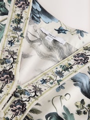 Ecru Floral Print Bubblehem Tie Neck Sleeveless Top - Image 7 of 8
