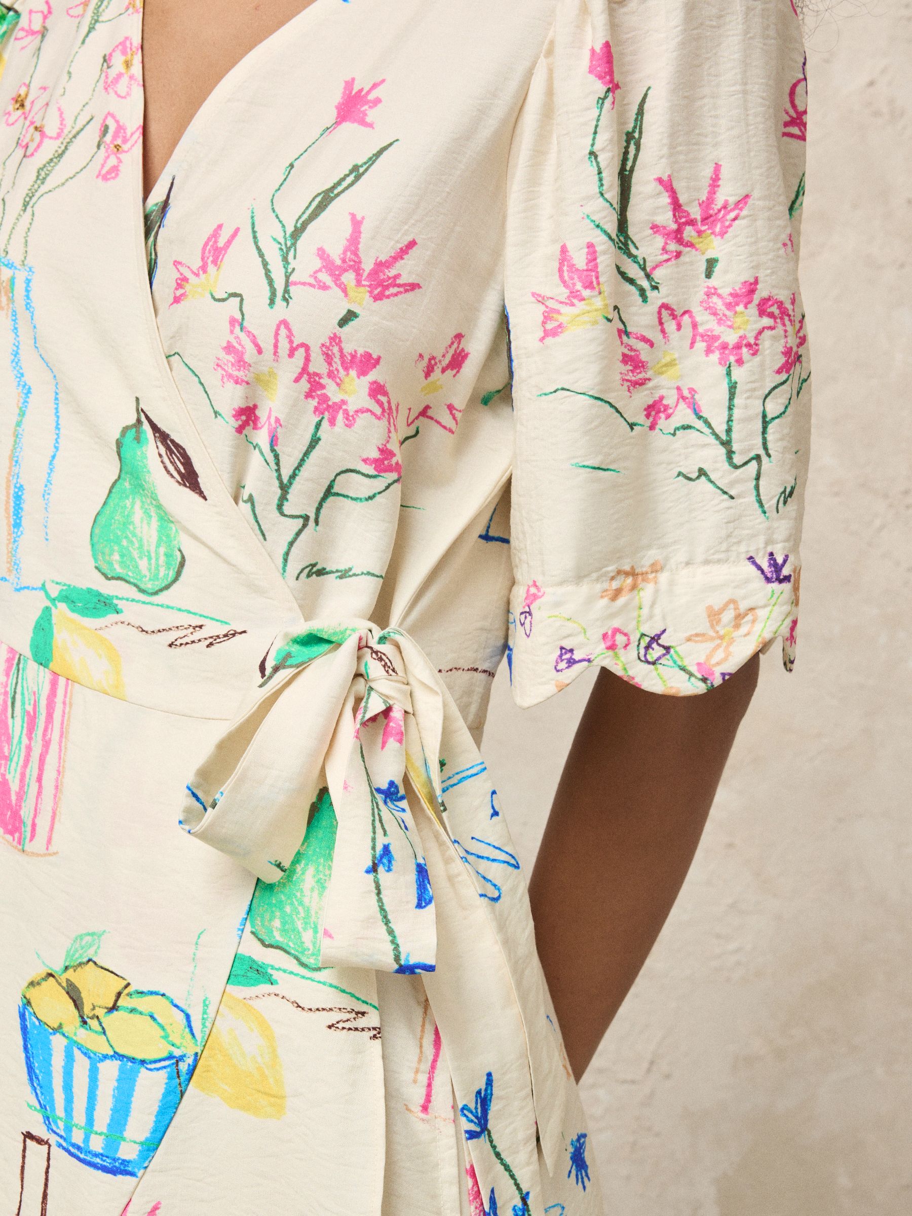Buy Ecru Floral Scallop Sleeve Wrap Midi Dress from Next USA