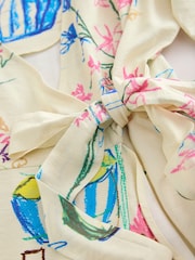 Ecru White Floral Printed Scallop Sleeve Wrap Midi Dress - Image 6 of 7