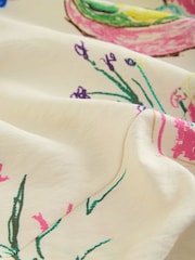 Ecru White Floral Printed Scallop Sleeve Wrap Midi Dress - Image 7 of 7