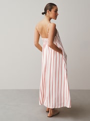 Red/White Stripe Linen Rich Square Neck Cami Midi Dress - Image 2 of 6