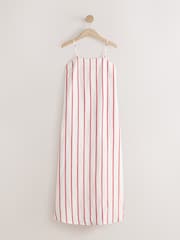 Red/White Stripe Linen Rich Square Neck Cami Midi Dress - Image 4 of 6