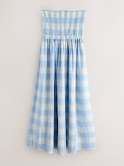 Chambray Blue Gingham Check Bandeau Shirred Body Midi Dress - Image 5 of 7