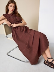 Chocolate Brown Tie Side Midi Summer Dress - Image 2 of 4