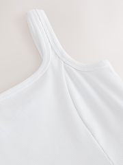 تطريز أبيض - فستان متوسط الطول محبوك مضلع بياقة مربعة بدون أكمام - صورة 2 من 3