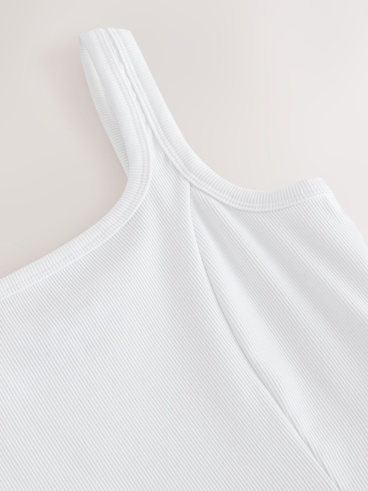 تطريز أبيض - فستان متوسط الطول محبوك مضلع بياقة مربعة بدون أكمام - صورة 2 من 3