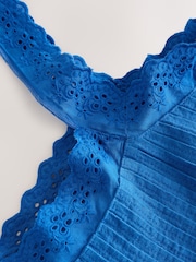 Azul cobalto - Sleeveless Lace Trim Playsuit with Linen - Imagem 5 de 6