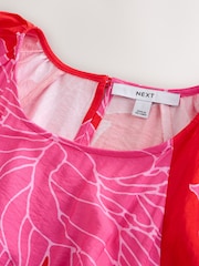 Imprimé fleuri rouge/rose - Robe mi-longue à manches bouffantes - Image 6 de 8