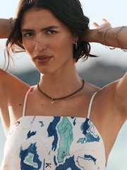 White/Blue Map Print Square Neck Cami Midi Dress - Image 4 of 7