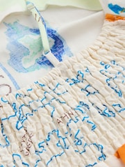 White/Blue Map Print Square Neck Cami Midi Dress - Image 6 of 7