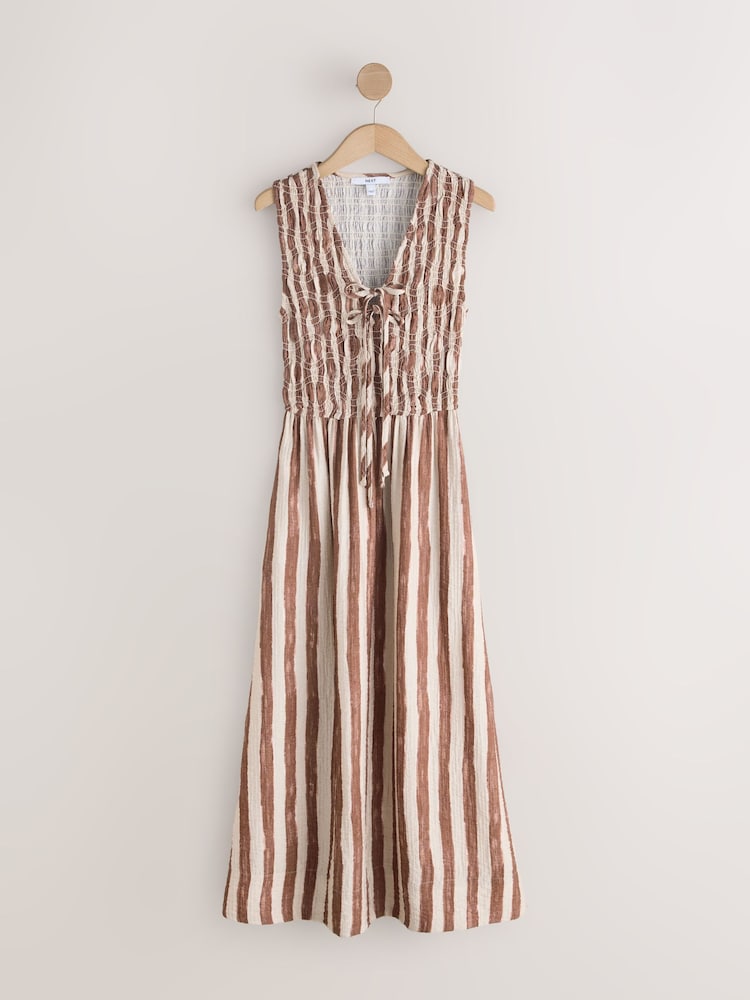 Buy Chocolate Brown/Cream Stripe V-Neck Shirred Body Maxi Dress from Next  USA