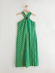 Green/ Yellow Stripe Halter Twist Neck Midi Dress - Image 6 of 8