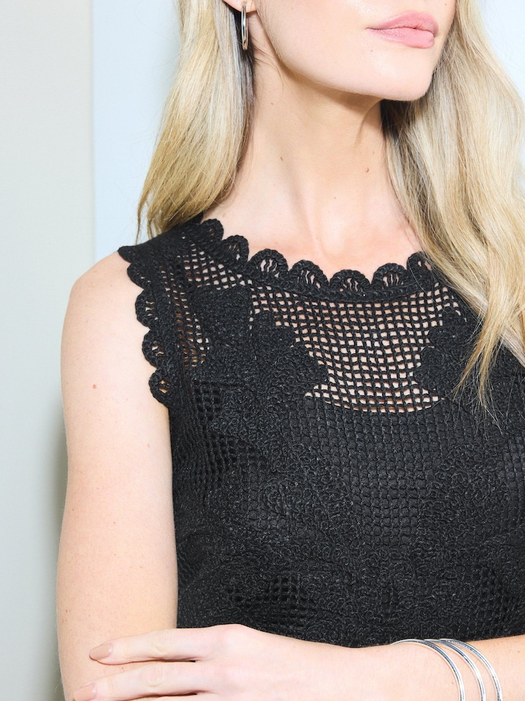 Black Sleeveless 2-in-1 Crochet Maxi Dress - Image 4 of 4