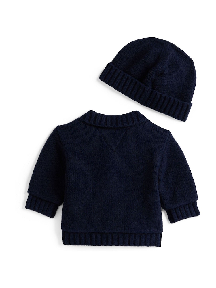 Tommy Hilfiger Blue Essential Cardigan and Beanie Gift Box - Image 2 of 2 Tommy Hilfiger Blue Essential Cardigan and Beanie Gift Box - Image 2 of 2