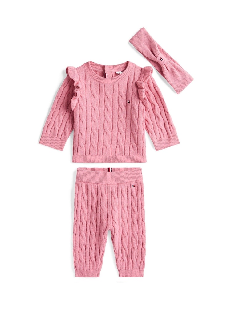 Tommy Hilfiger Pink Cable Knit Three-Piece Outfit Gift Box - Image 1 of 2 Tommy Hilfiger Pink Cable Knit Three-Piece Outfit Gift Box - Image 1 of 2