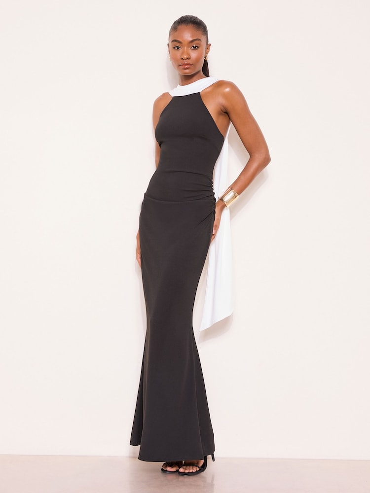 Lipsy Monochrome High Neck Scarf Drape Maxi Dress - Image 1 of 4