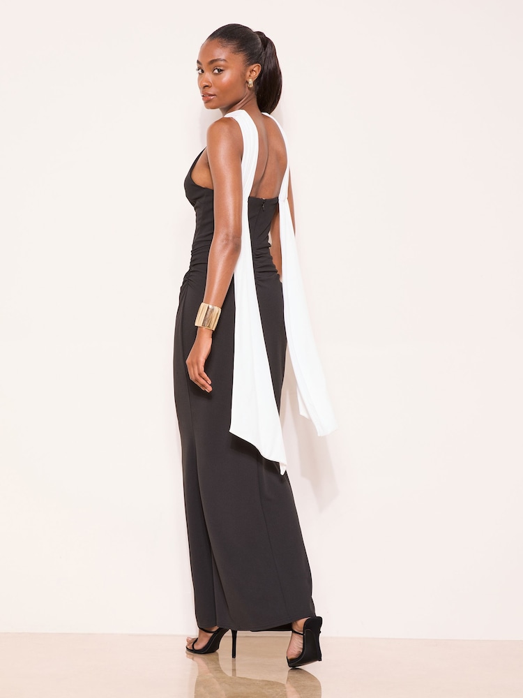 Lipsy Monochrome High Neck Scarf Drape Maxi Dress - Image 2 of 4