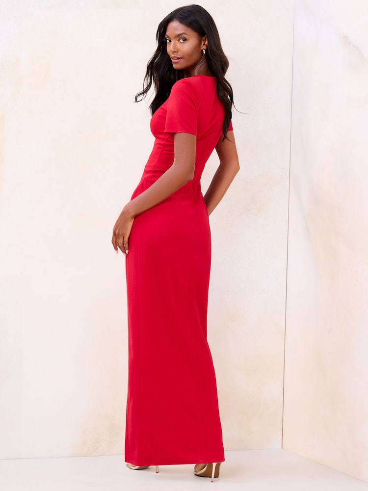 Lipsy Red Drape Skirt Ruched Maxi Dress - Image 2 of 4 Lipsy Red Drape Skirt Ruched Maxi Dress - Image 2 of 4