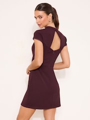 Lipsy Burgundy Red Lace Flower Trim High Neck Mini Dress - Image 4 of 4
