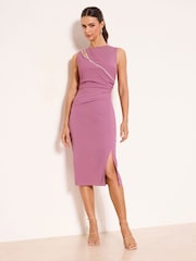 Lipsy Pink Diamante Detail Side Split Hem Midi Dress - Image 2 of 4